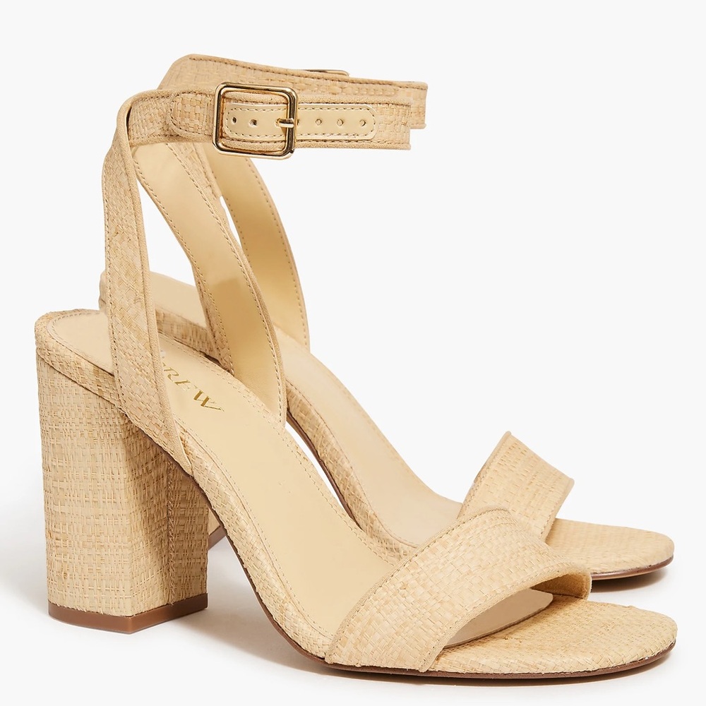 NWOT J. Crew $298 Raffia 3.5” Block Heels with Ankle Strap Size 7.5